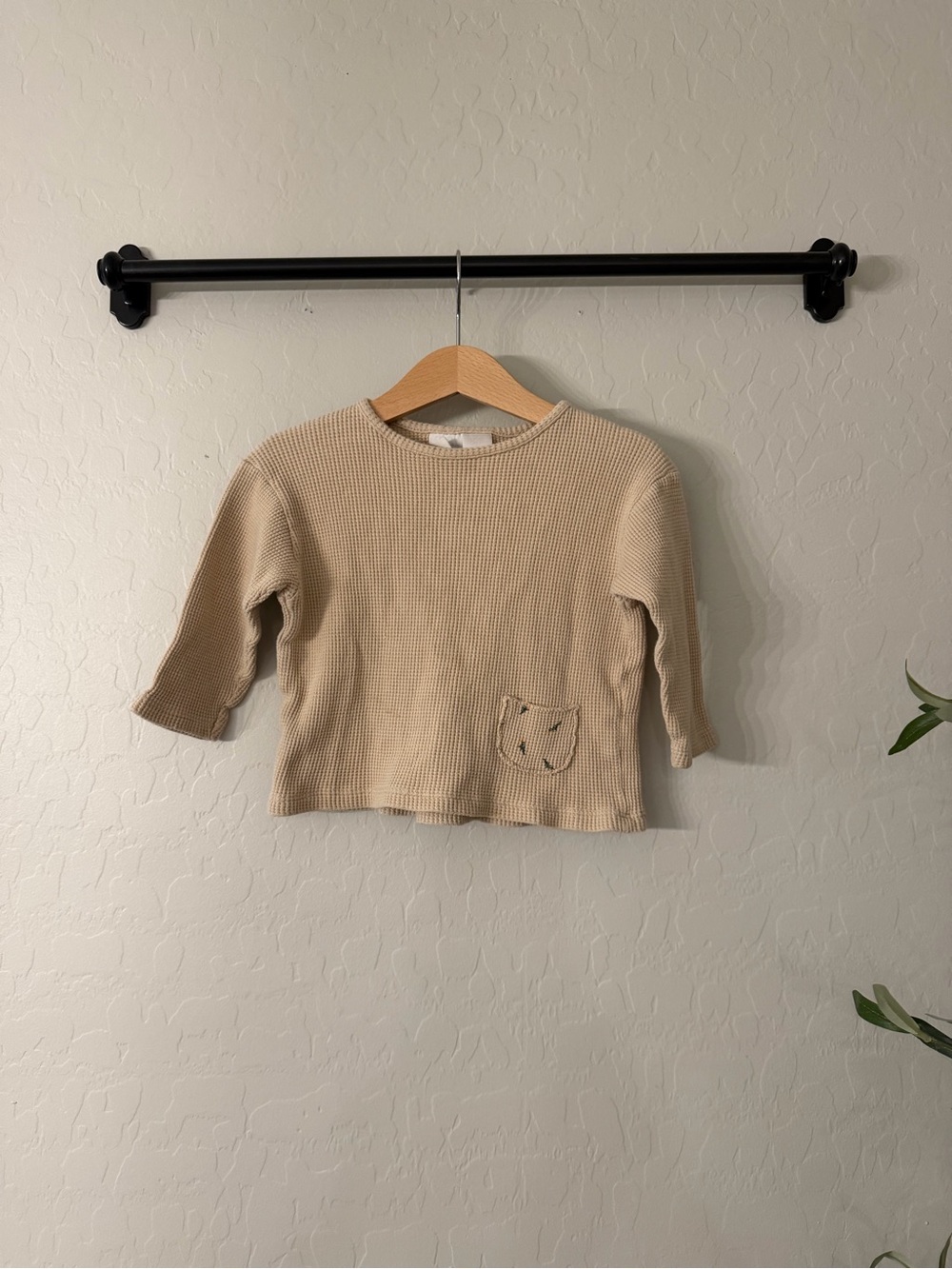 Zara Waffle Floral Pocket Top in Beige
